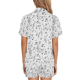 Music Notes Pattern Print Design 04 Women's V-Neck Short Pajama Set