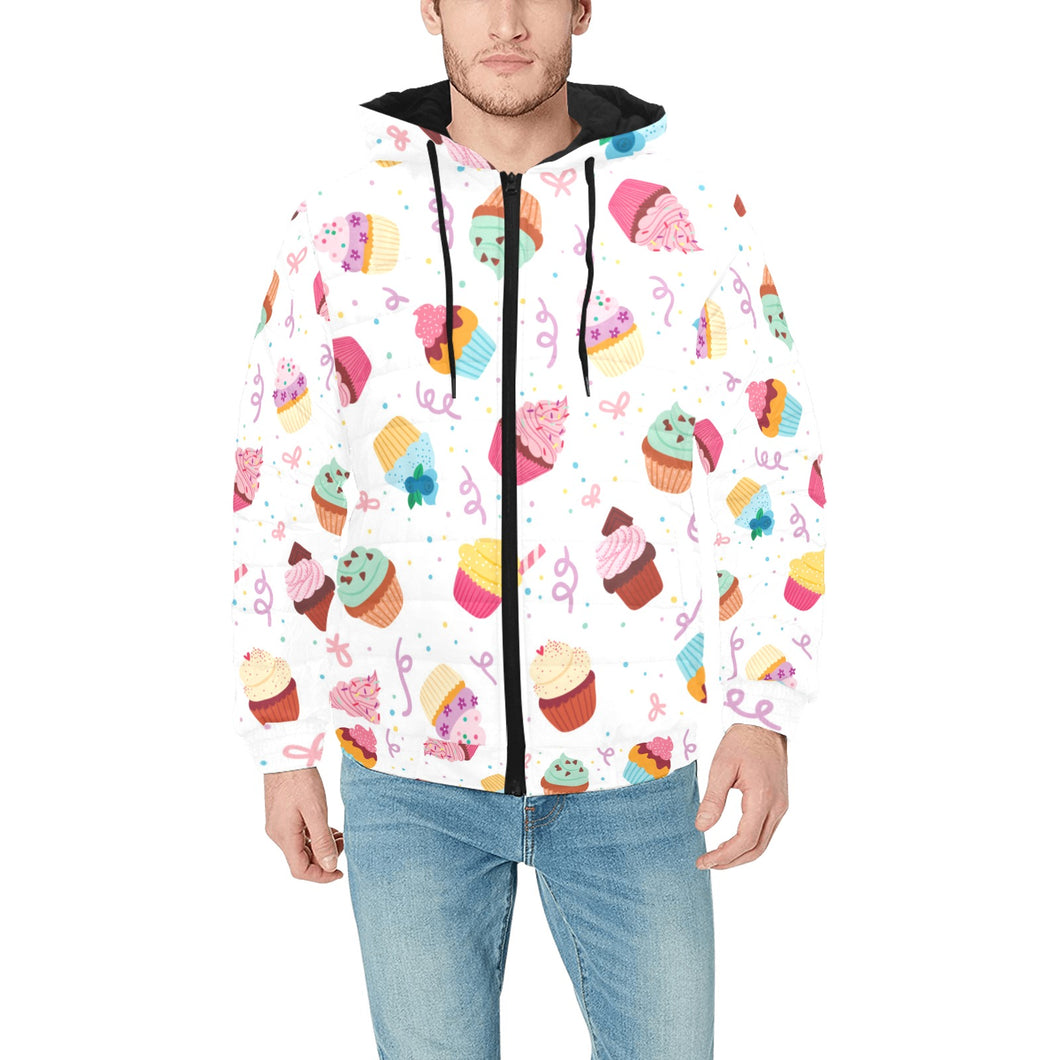 Cake cupcake design pattern Men's Padded Hooded Jacket