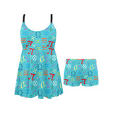 Math Pattern Print Design 02 Chest Sexy Pleated Two Piece Swim Dress