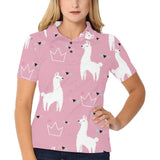 Llama Alpaca pink background Women's All Over Print Polo Shirt