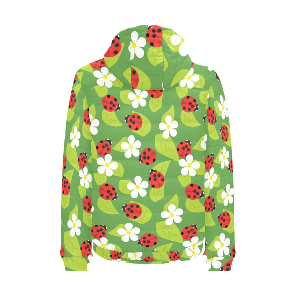 Ladybug Pattern Print Design 01 Men's Padded Hooded Jacket