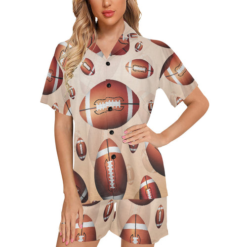 American football ball design pattern Women's V-Neck Short Pajama Set