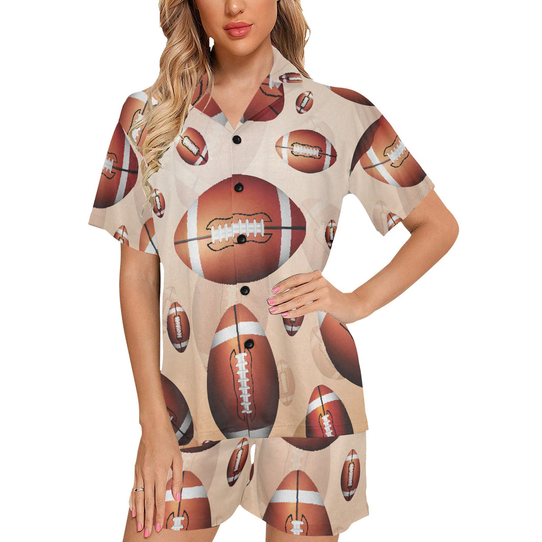 American football ball design pattern Women's V-Neck Short Pajama Set