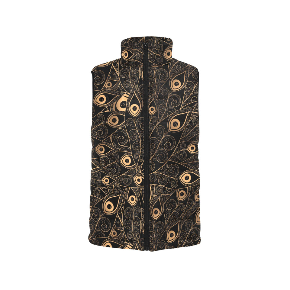 Gold peacock feather pattern Women's Padded Vest