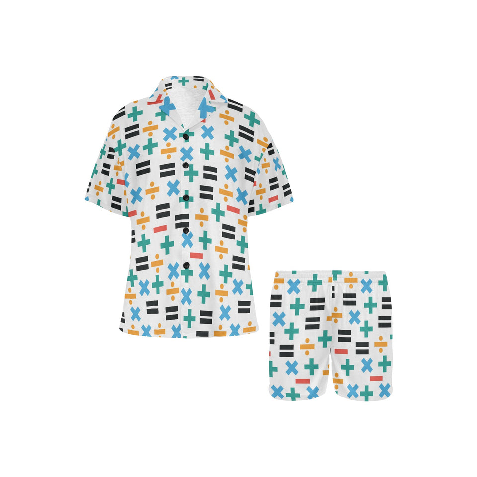 Math Pattern Print Design 05 Women's V-Neck Short Pajama Set