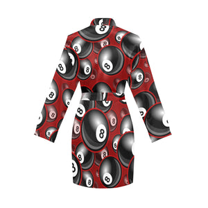 Billiard Ball Pattern Print Design 05 Women's Long Sleeve Belted Night Robe