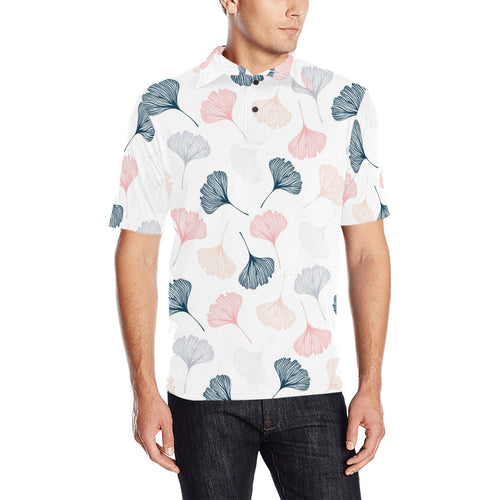 Black Gray Cream coral ginkgo leaves pattern Men's All Over Print Polo Shirt