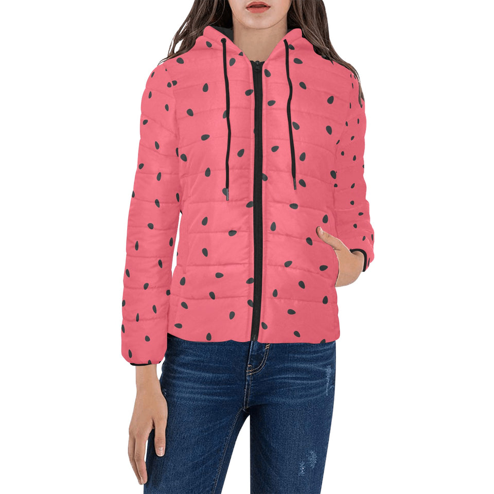 watermelon texture background Women's Padded Hooded Jacket