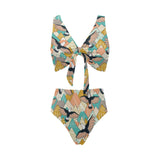 Eagle Pattern Print Design 02 Chest Bowknot High Waisted Bikini Swimsuit
