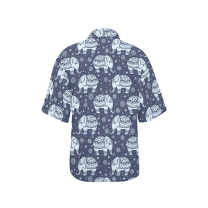 Elephant tribal design pattern Women's All Over Print Hawaiian Shirt
