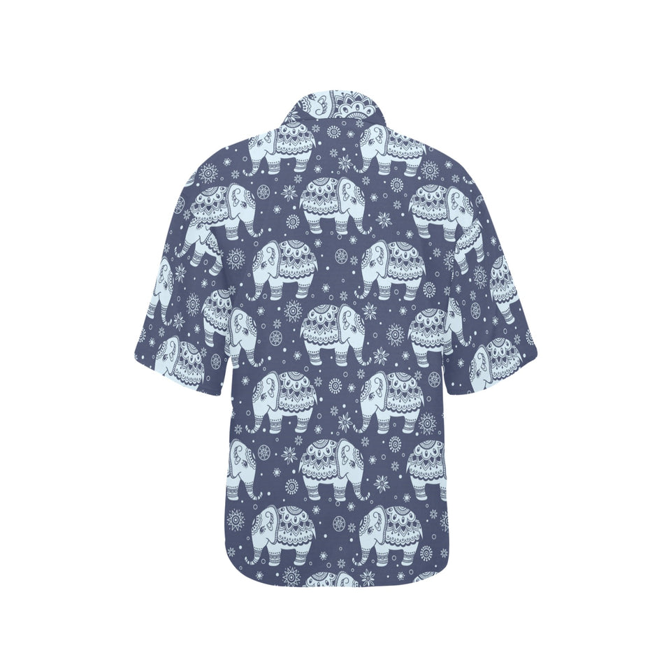 Elephant tribal design pattern Women's All Over Print Hawaiian Shirt