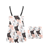 Pig Pattern Print Design 05 Chest Sexy Pleated Two Piece Swim Dress