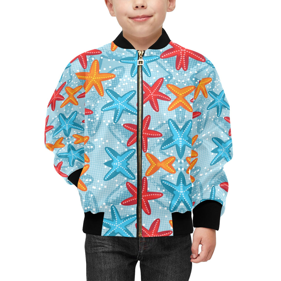 Blue red orange starfish pattern Kids' Boys' Girls' Bomber Jacket