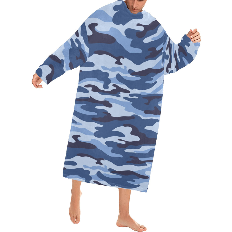 Blue camouflage pattern Blanket Robe with Sleeves