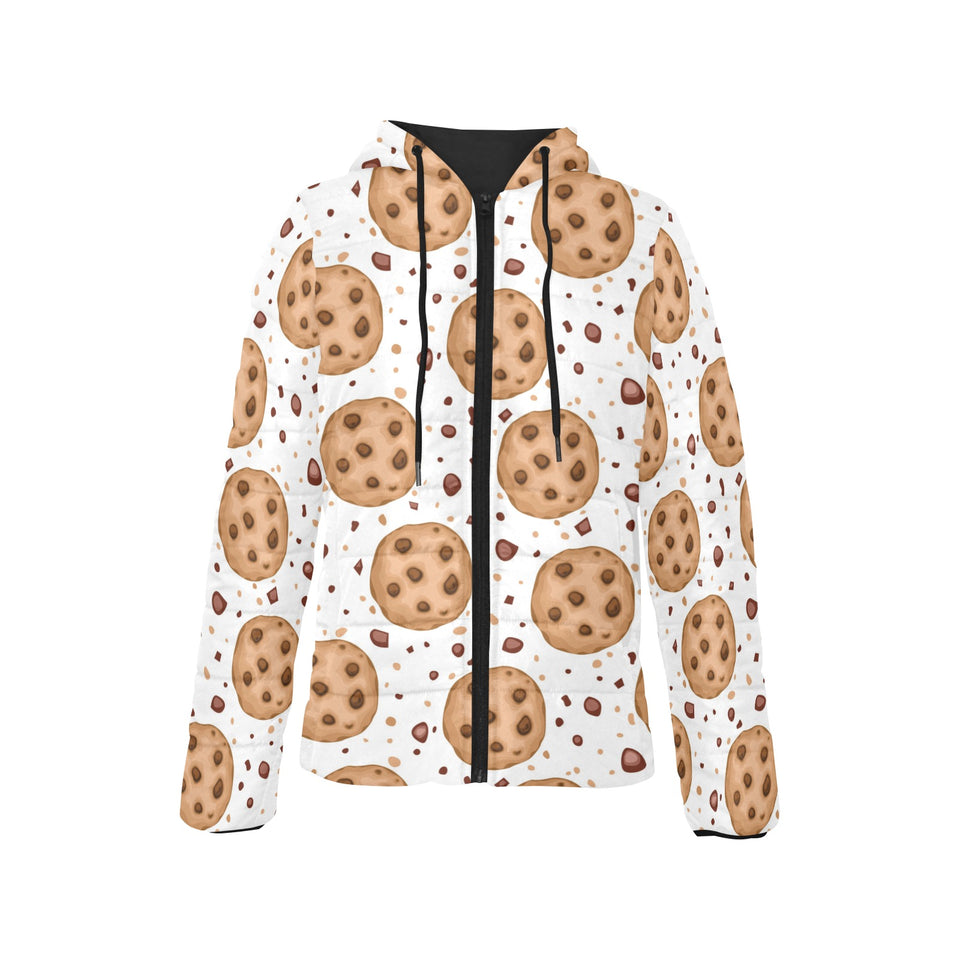 chocolate chip cookie pattern Women's Padded Hooded Jacket