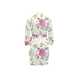 Hand drawn butterfly rose Men's Long Sleeve Belted Night Robe