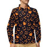 Halloween pattern Pumpkin background Men's Long Sleeve Polo Shirt