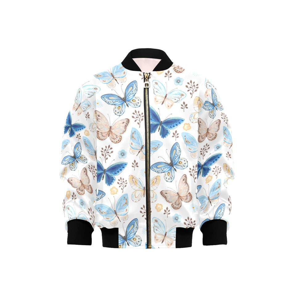 blue butterfly pattern Kids' Boys' Girls' Bomber Jacket
