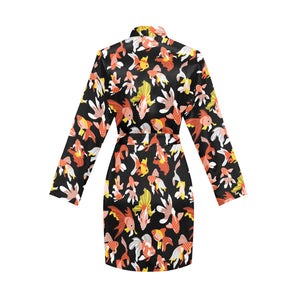 Goldfish Pattern Print Design 03 Women's Long Sleeve Belted Night Robe