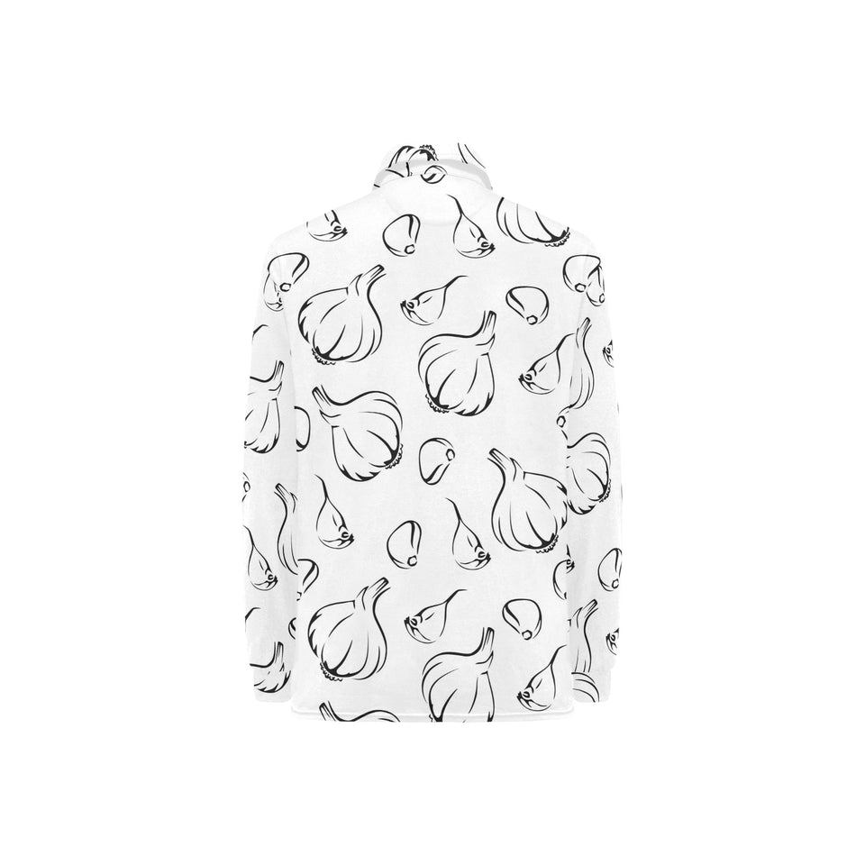 Garlic pattern black white Women's Long Sleeve Polo Shirt