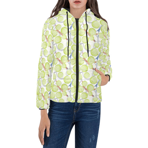 Tennis Pattern Print Design 01 Women's Padded Hooded Jacket