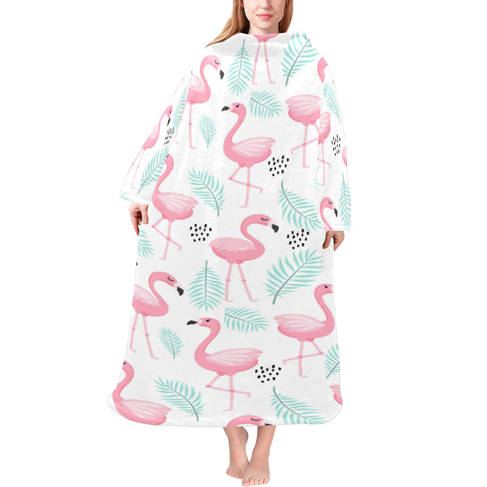 Cute flamingo pattern Blanket Robe with Sleeves