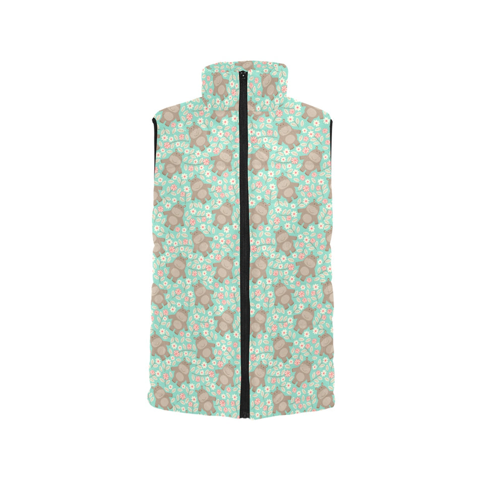 Hippopotamus Pattern Print Design 02 Women's Padded Vest