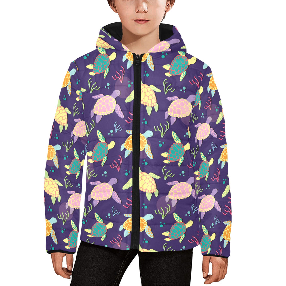 Colorful sea turtle pattern Kids' Boys' Girls' Padded Hooded Jacket