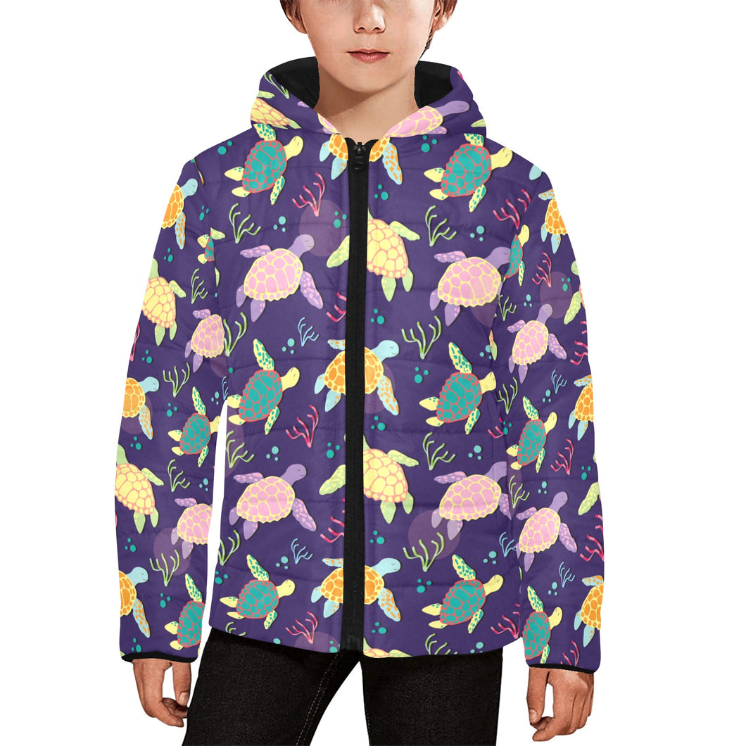 Colorful sea turtle pattern Kids' Boys' Girls' Padded Hooded Jacket