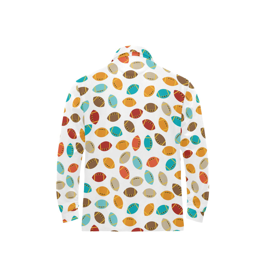 Colorful american football ball pattern Men's Long Sleeve Polo Shirt