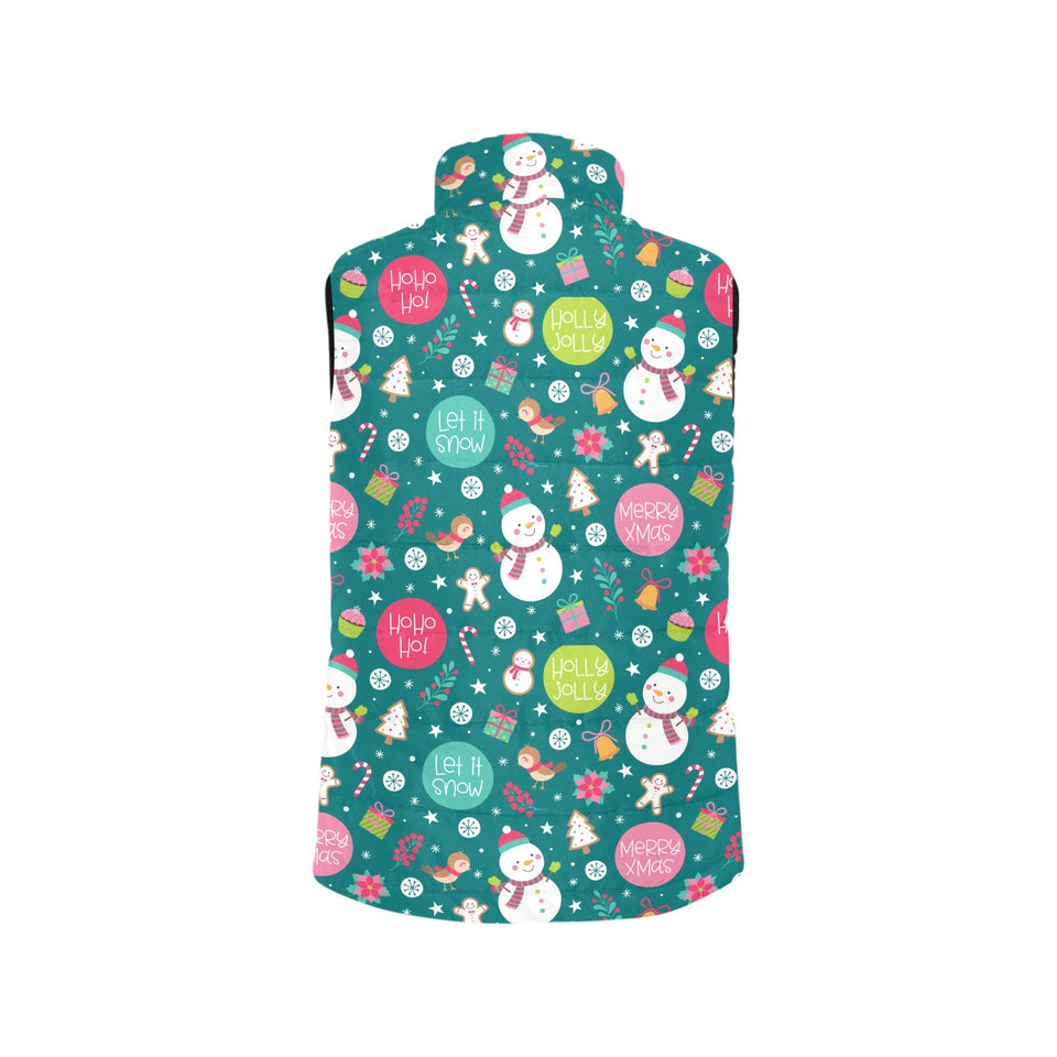 Snowman bird decorative elements christmas pattern Women's Padded Vest