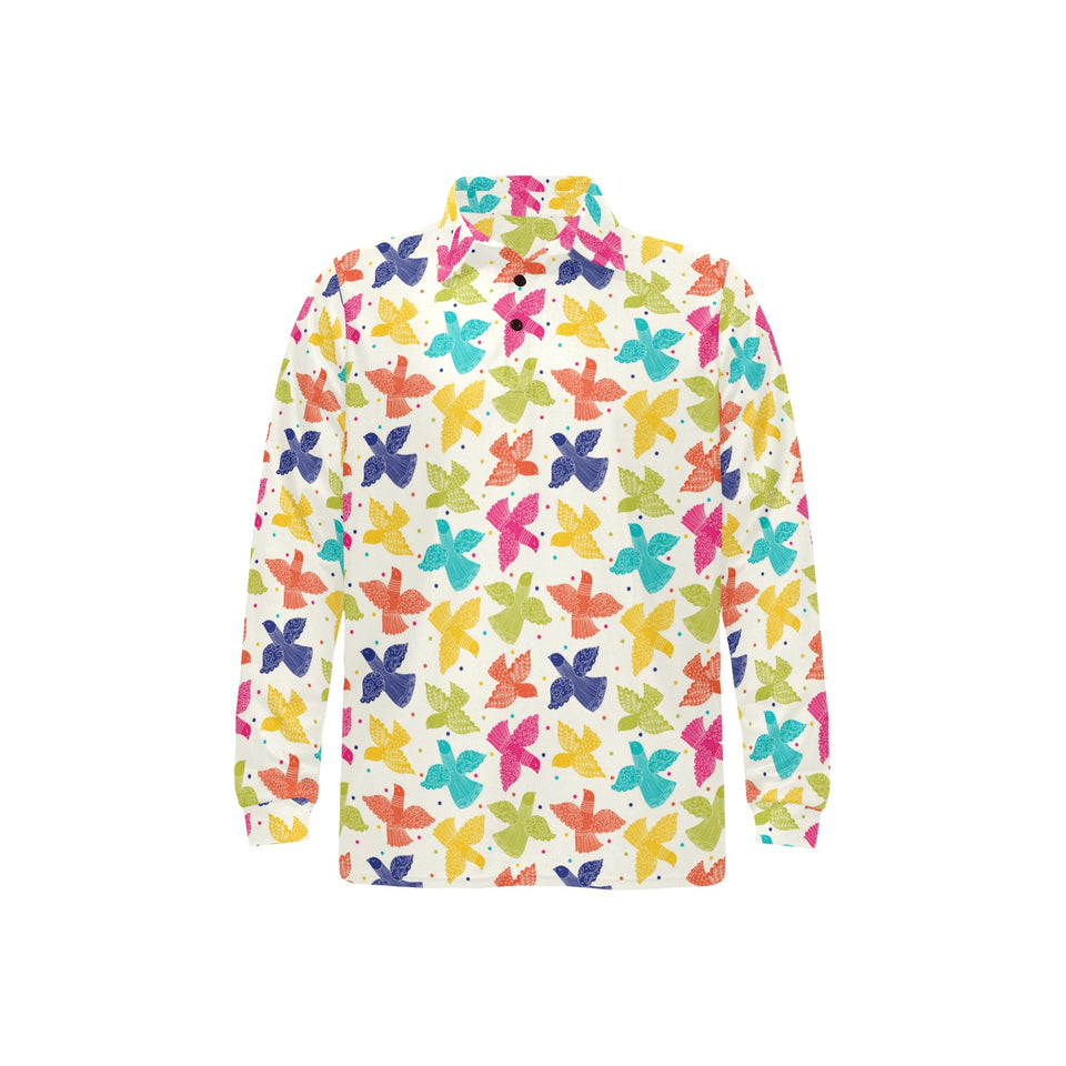 Pigeon Pattern Print Design 01 Men's Long Sleeve Polo Shirt