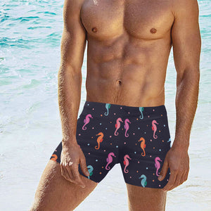 Watercolor colorful seahorse pattern Men's Swimming Trunks