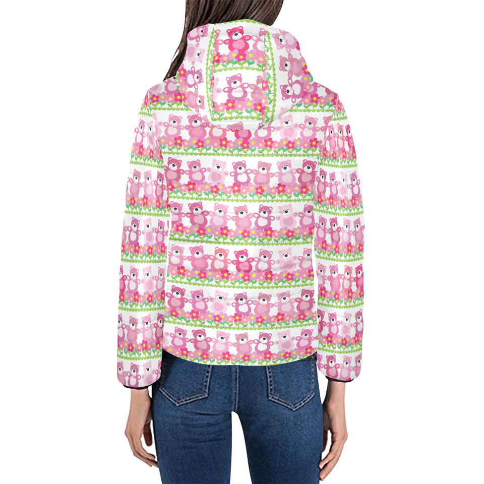 Teddy Bear Pattern Print Design 04 Women's Padded Hooded Jacket