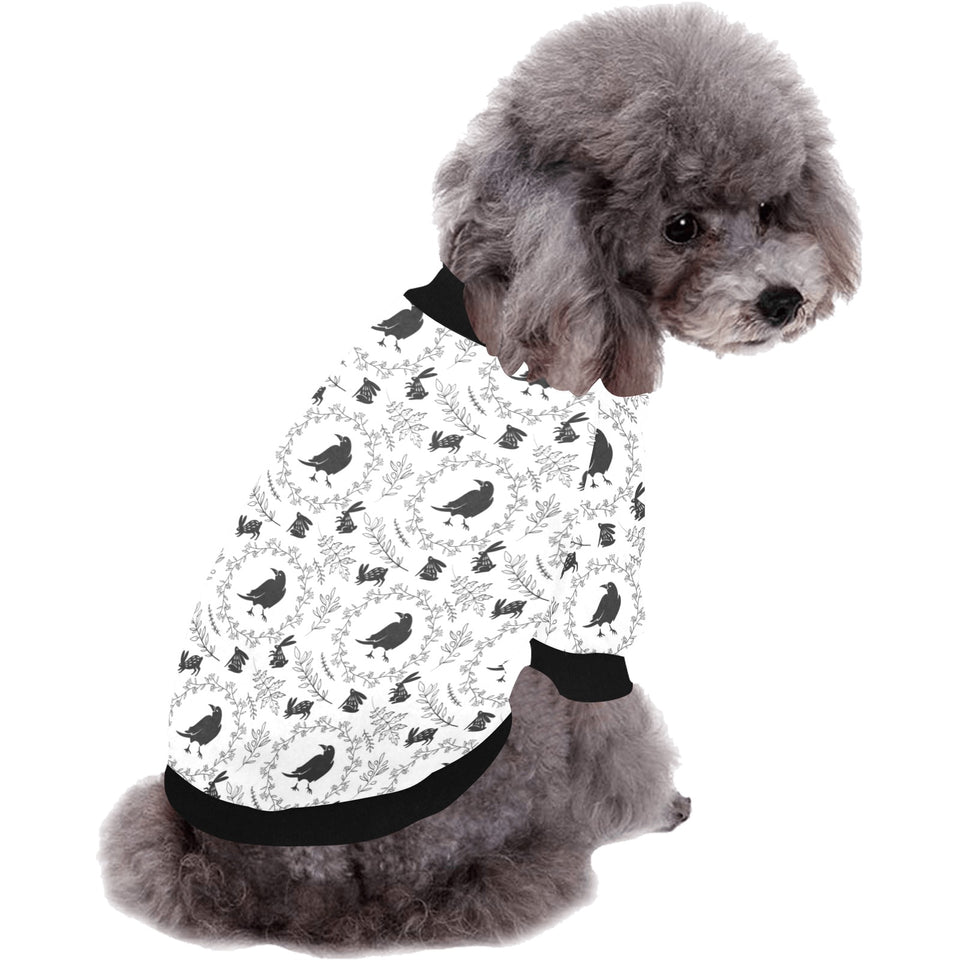 Crows floral wreath rabbit pattern All Over Print Pet Dog Round Neck Fuzzy Shirt