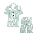 Cute snowman pattern Men's V-Neck Short Pajama Set