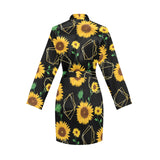 sunflower golden polygonal shapes Women's Long Sleeve Belted Night Robe