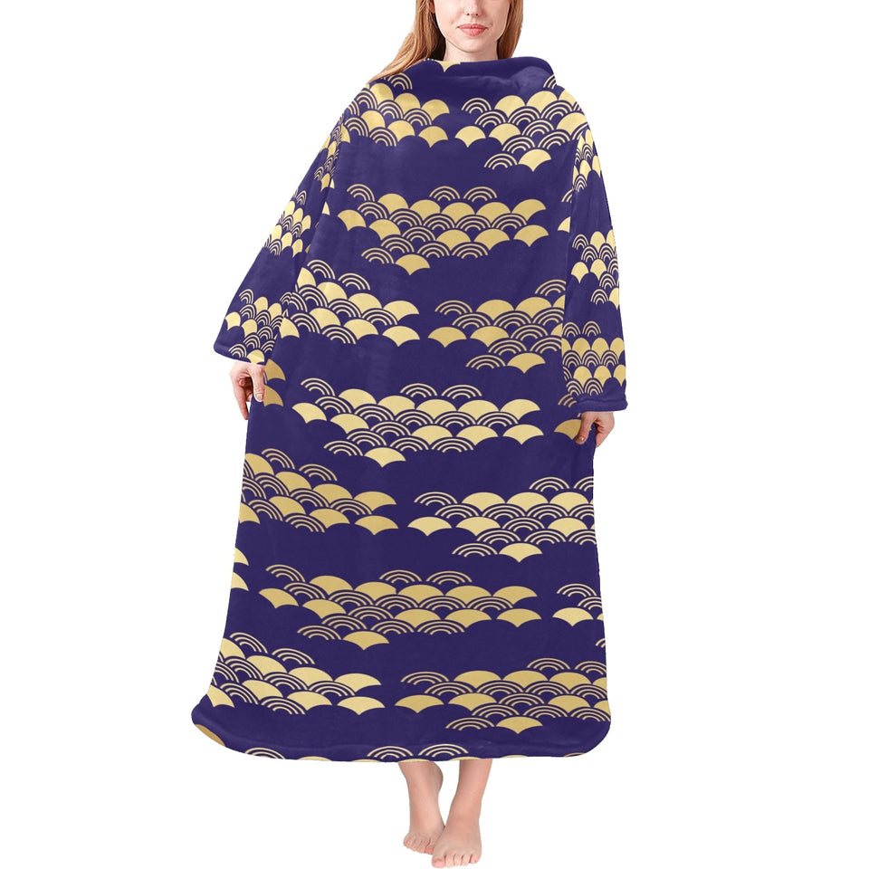 Beautiful japanese fan pattern Blanket Robe with Sleeves