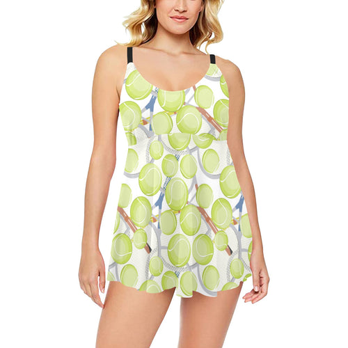 Tennis Pattern Print Design 01 Chest Sexy Pleated Two Piece Swim Dress