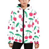 cherry pattern white background Kids' Boys' Girls' Padded Hooded Jacket