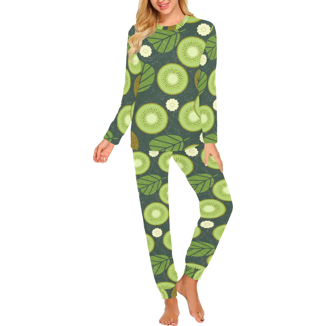 Whole sliced kiwi leave and flower Women's All Over Print Pajama Set