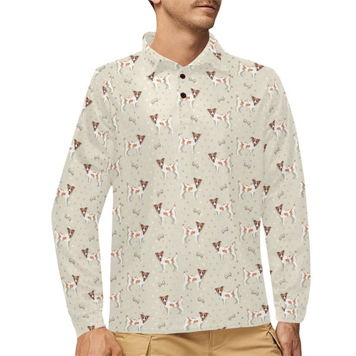 Jack Russel Pattern Print Design 02 Men's Long Sleeve Polo Shirt