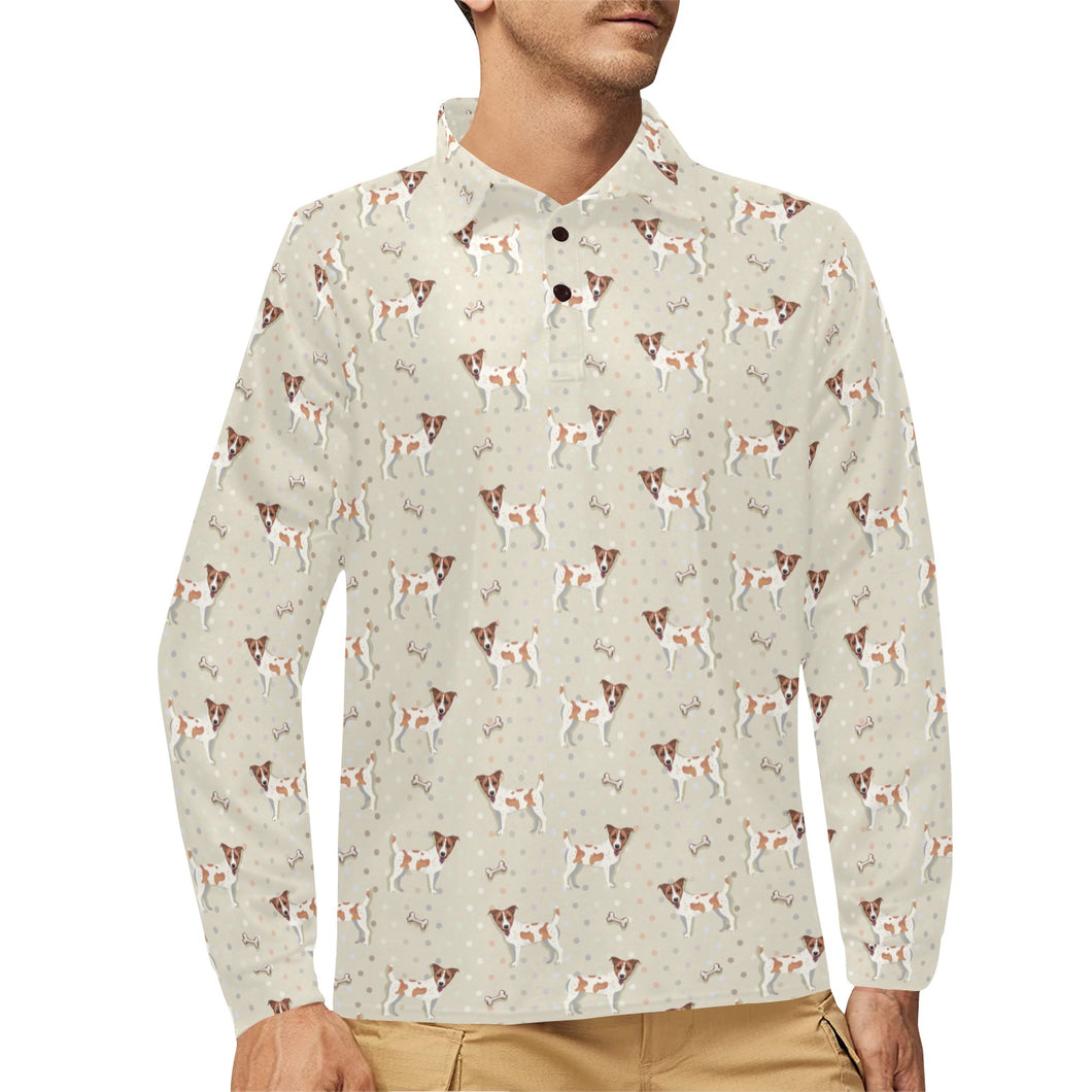 Jack Russel Pattern Print Design 02 Men's Long Sleeve Polo Shirt