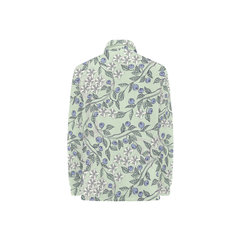 hand drawn blueberry pattern Women's Long Sleeve Polo Shirt