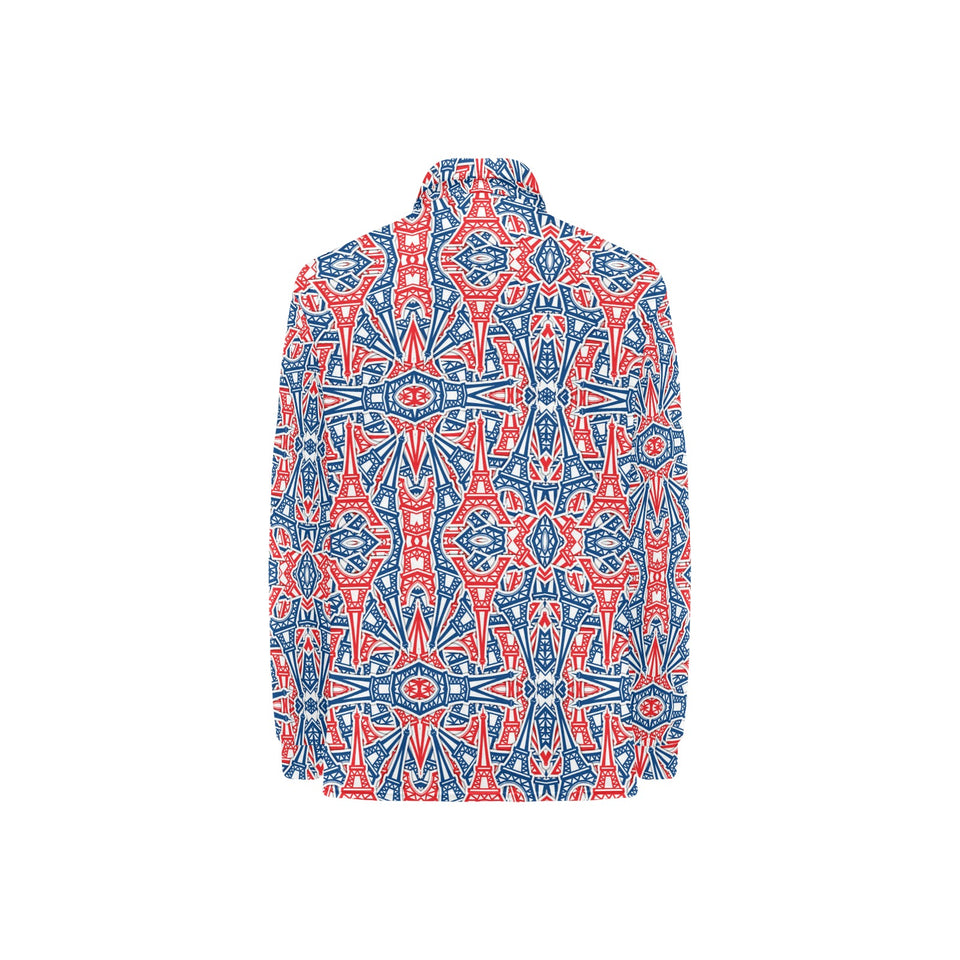 Blue Red Eiffel Tower Pattern Print Design 02 Women's Long Sleeve Polo Shirt