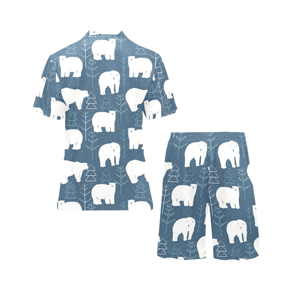 polar bear mother her child pattern Men's V-Neck Short Pajama Set