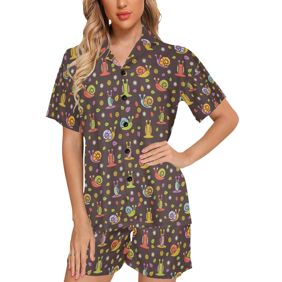 Snail Pattern Print Design 02 Women's V-Neck Short Pajama Set