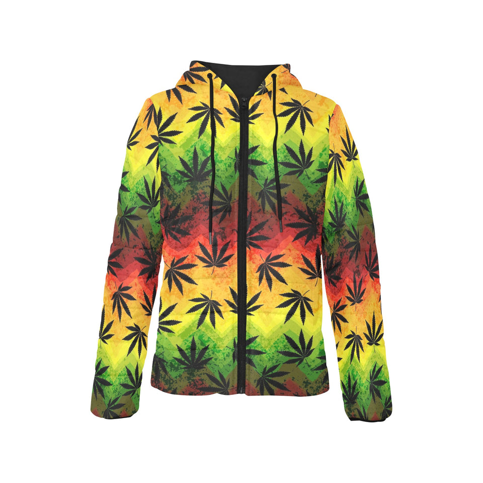 Canabis Marijuana Weed Pattern Print Design 03 Women's Padded Hooded Jacket
