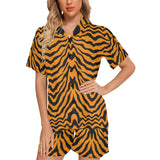 Bengal tigers skin print pattern Women's V-Neck Short Pajama Set