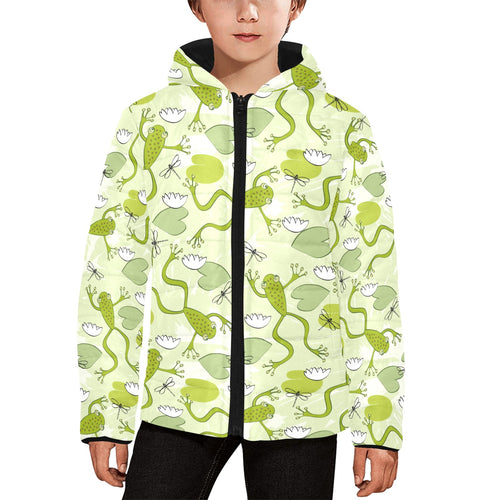 Cute frog dragonfly pattern Kids' Boys' Girls' Padded Hooded Jacket